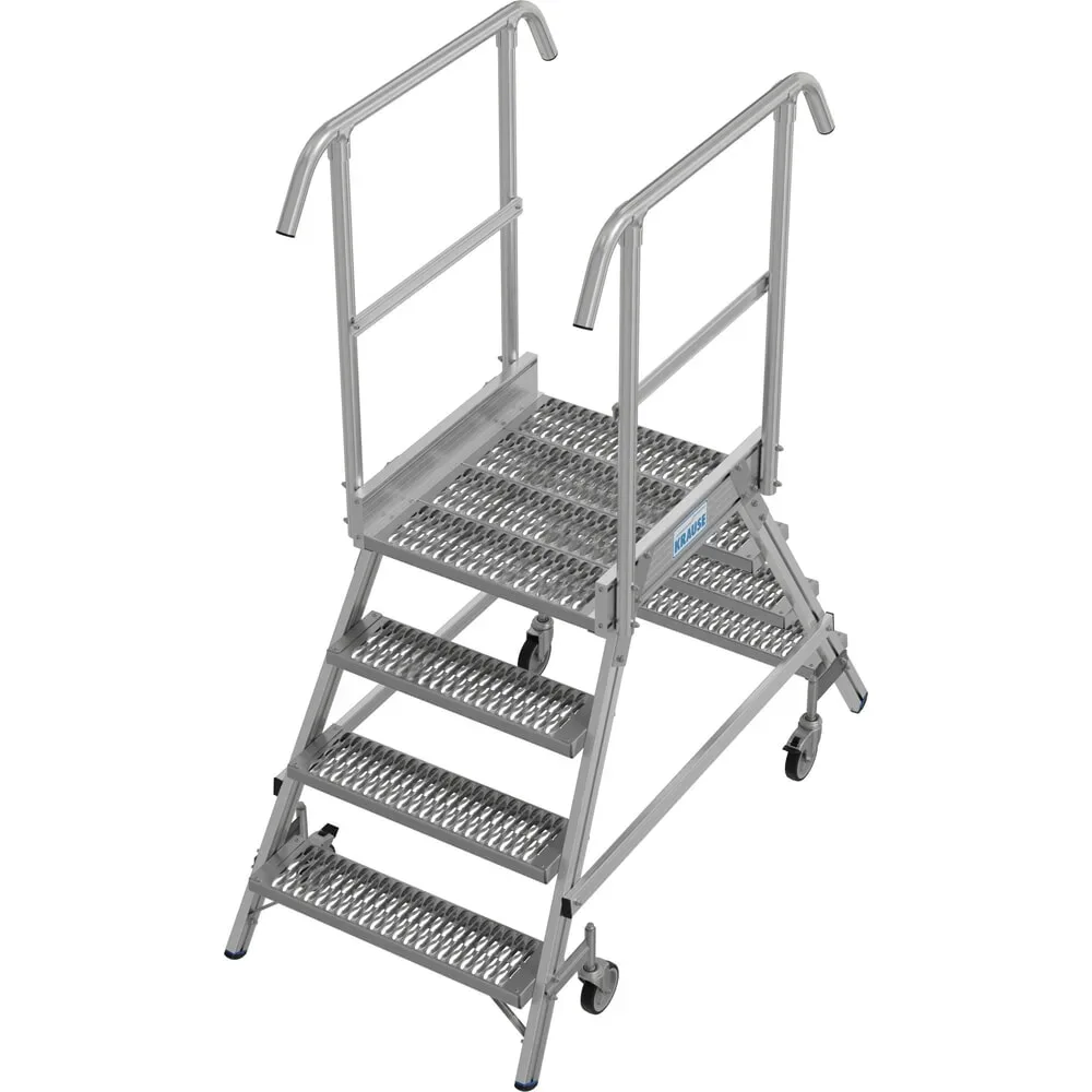 KRAUSE® STABILO fahrbare Podestleiter, beidseitig begehbar, Profilrost R13, 2 x 4 Stufen