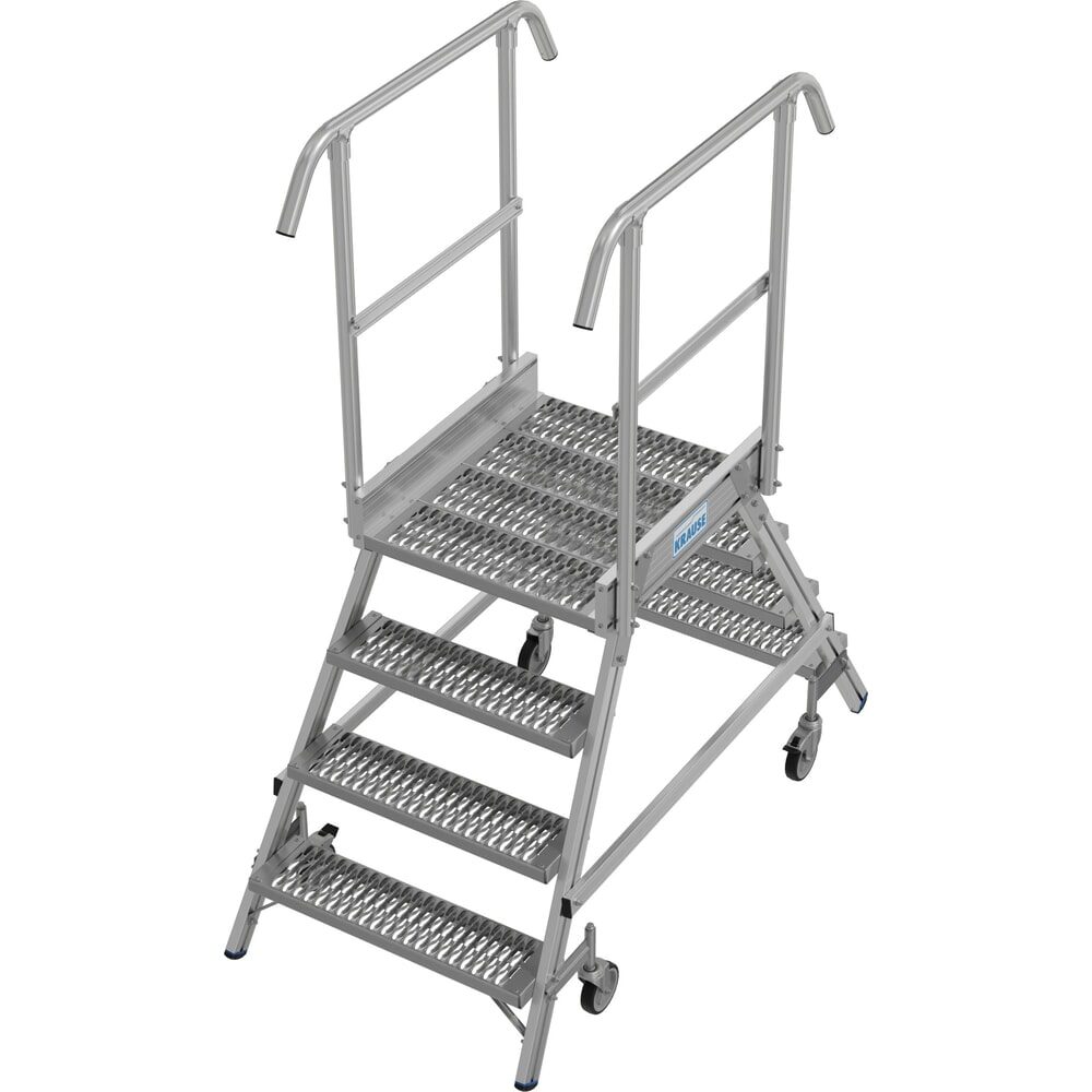 KRAUSE® STABILO fahrbare Podestleiter, beidseitig begehbar, Profilrost R13, 2 x 4 Stufen