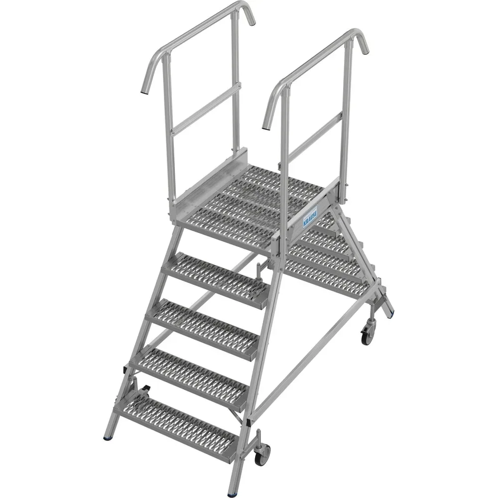 KRAUSE® STABILO fahrbare Podestleiter, beidseitig begehbar, Profilrost R13, 2 x 5 Stufen