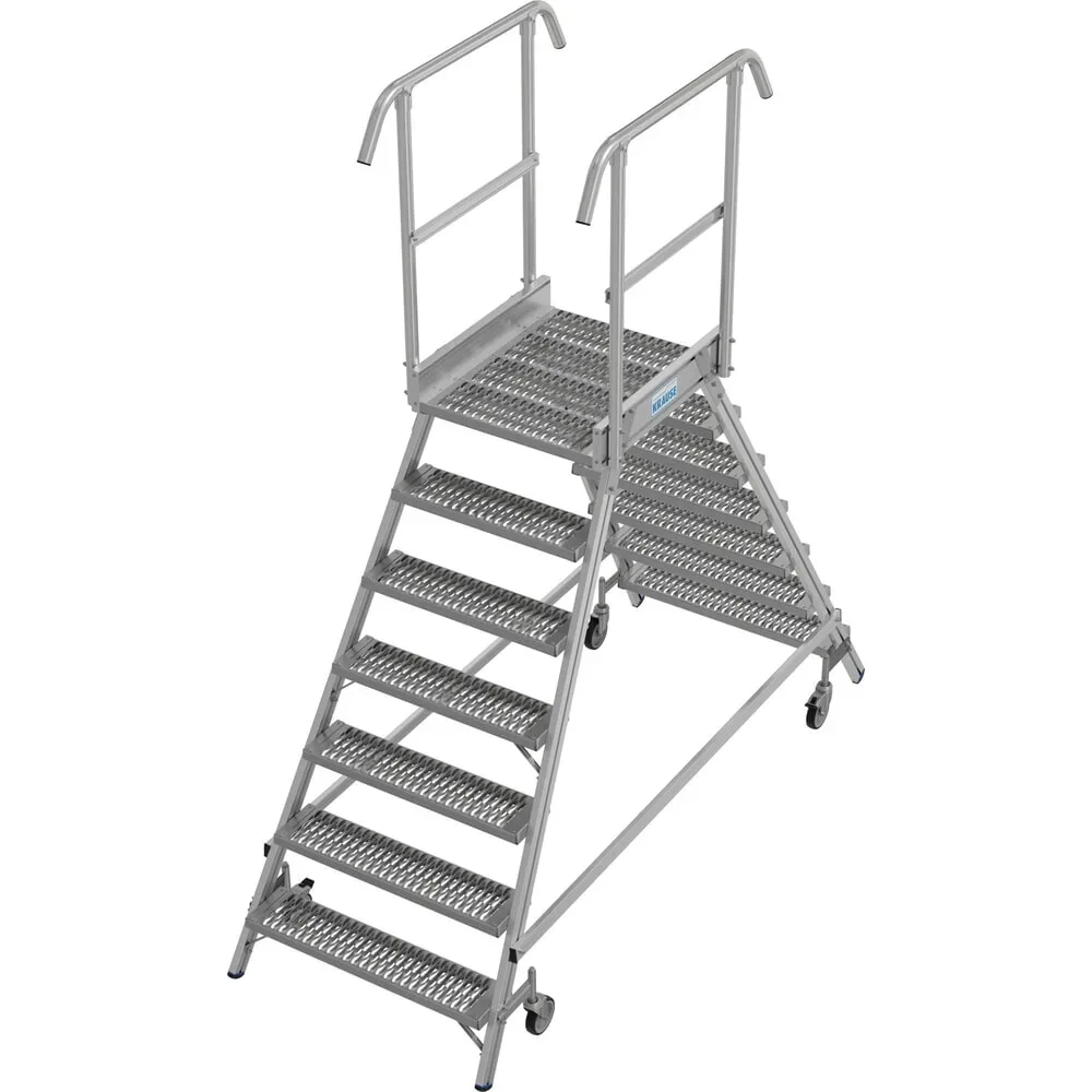 KRAUSE® STABILO fahrbare Podestleiter, beidseitig begehbar, Profilrost R13, 2 x 7 Stufen