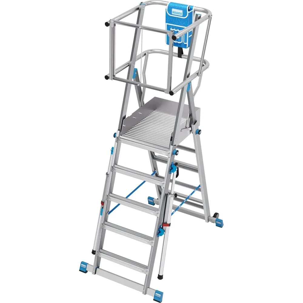 Teleskop-Plattformleiter, höhenverstellbar durch ClickMatic-System, mit umlaufendem Geländer, 5 - 9 Sprossen KRAUSE