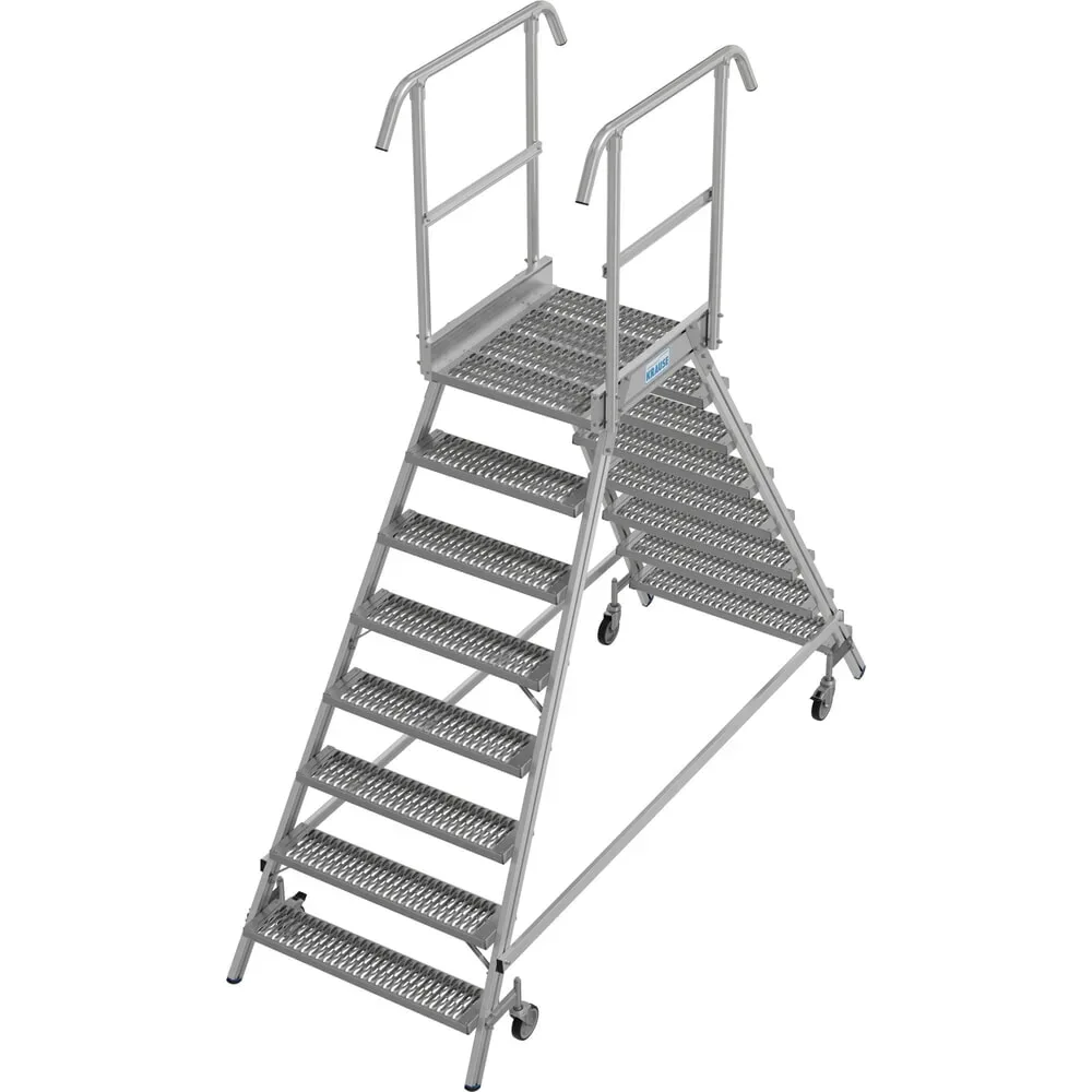 KRAUSE® STABILO fahrbare Podestleiter, beidseitig begehbar, Profilrost R13, 2 x 8 Stufen