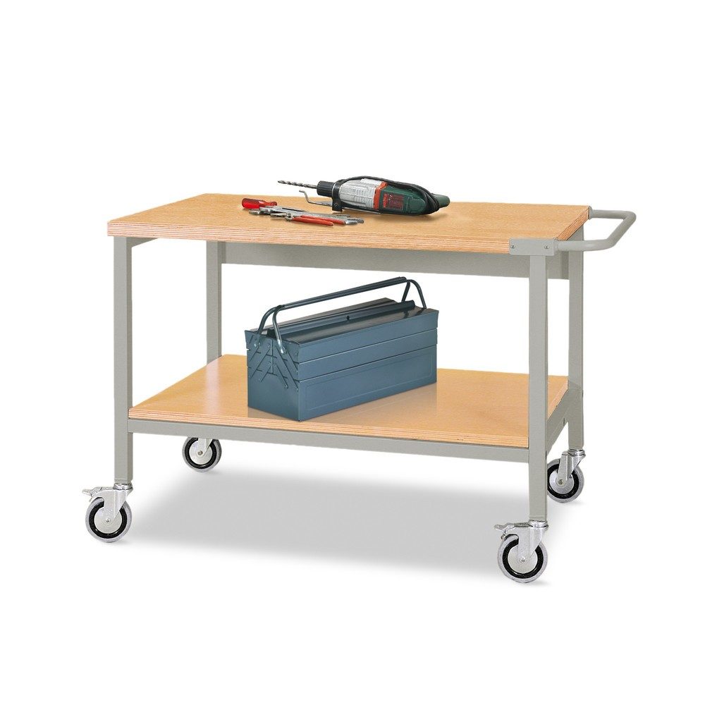 Bedrunka+Hirth Mobile Werkbank mit Rollen, 2 Holzböden à 1.200 x 750 mm, TK 400 kg