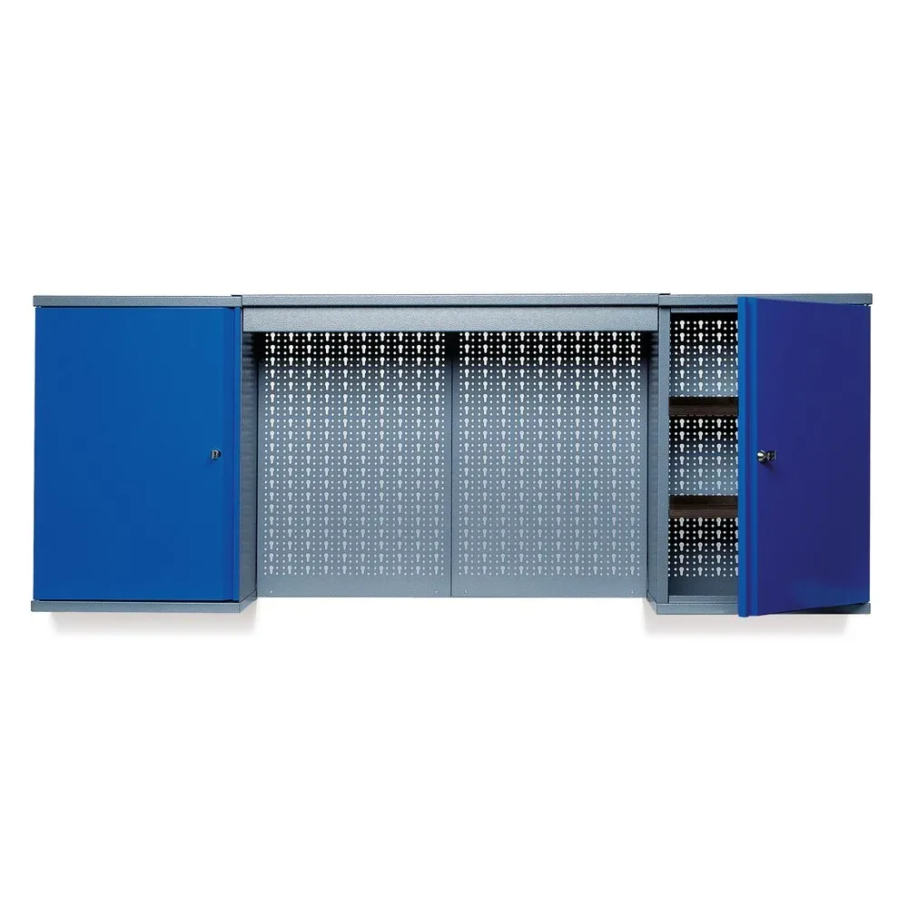 Hängeschrank mit 4 Einlegeböden + 4 Lochrückwänden + Lichtblende, HxBxT 600 x 1.600 x 190 mm, blau