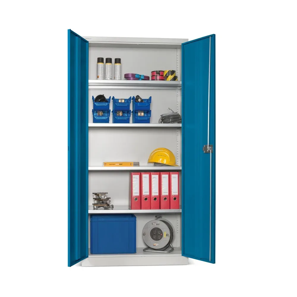 BISLEY Flügeltürschrank, HxBxT 1.806 x 914 x 400 mm, lichtgrau/blau, Böden lackiert