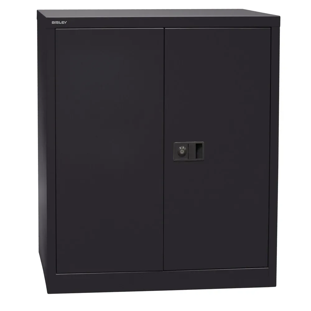 UNIVERSAL Flügeltürenschrank, HxBxT 1000 x 914 x 400 mm, 1 Fachboden, 2 Ordnerhöhen, schwarz BISLEY