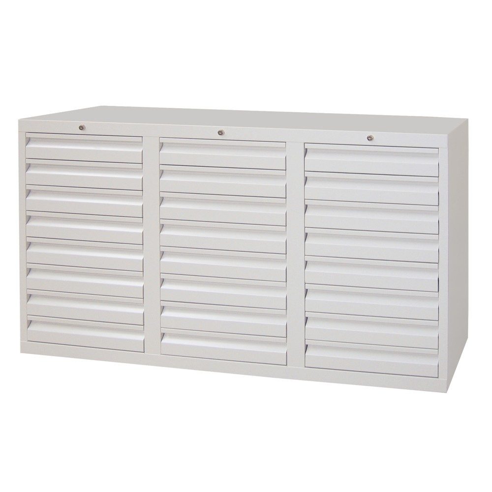 PAVOY Leichter Schubladenschrank, Gleitführung, Schubladen 24x100 mm, Breite 1.500 mm, reinweiss, reinweiss