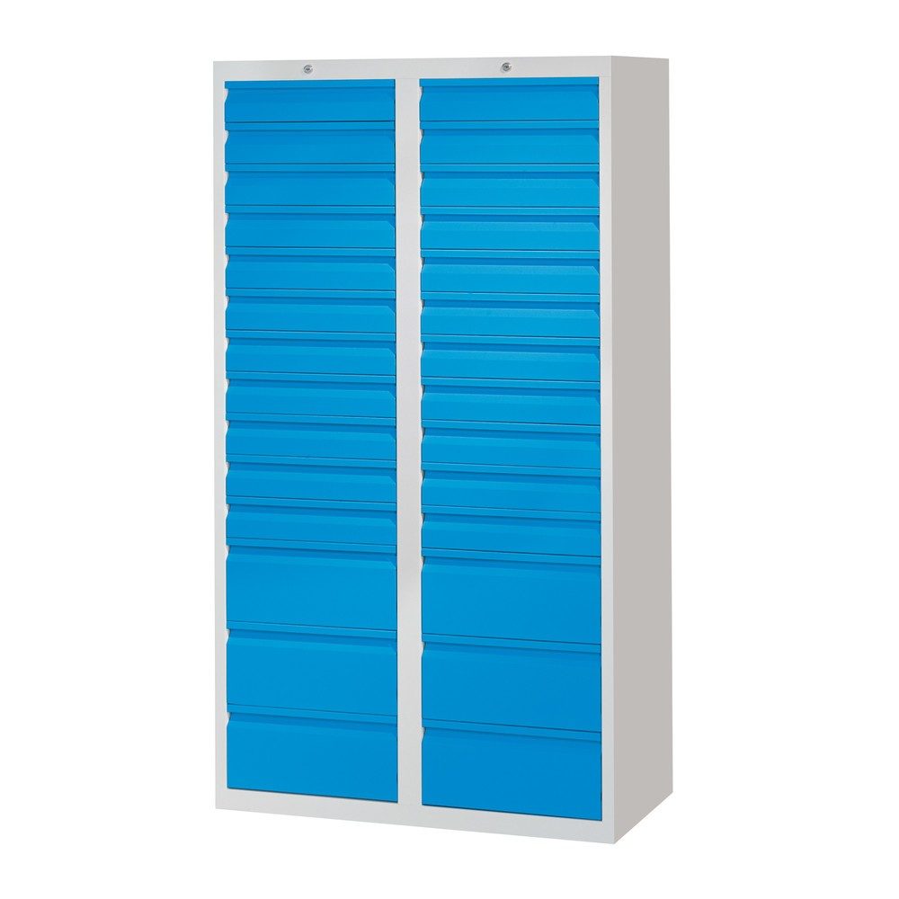 PAVOY Leichter Schubladenschrank, Rollenführung, Schubladen 22x100 + 6x200 mm, Breite 1.000 mm, feuerrot, lichtgrau