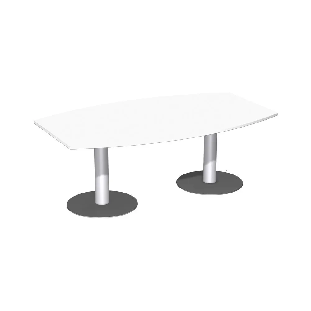 Geramöbel Konferenztisch fassförmig, mit Tellerfuss, BxT 2.000 x 800/1200 mm, Weiss
