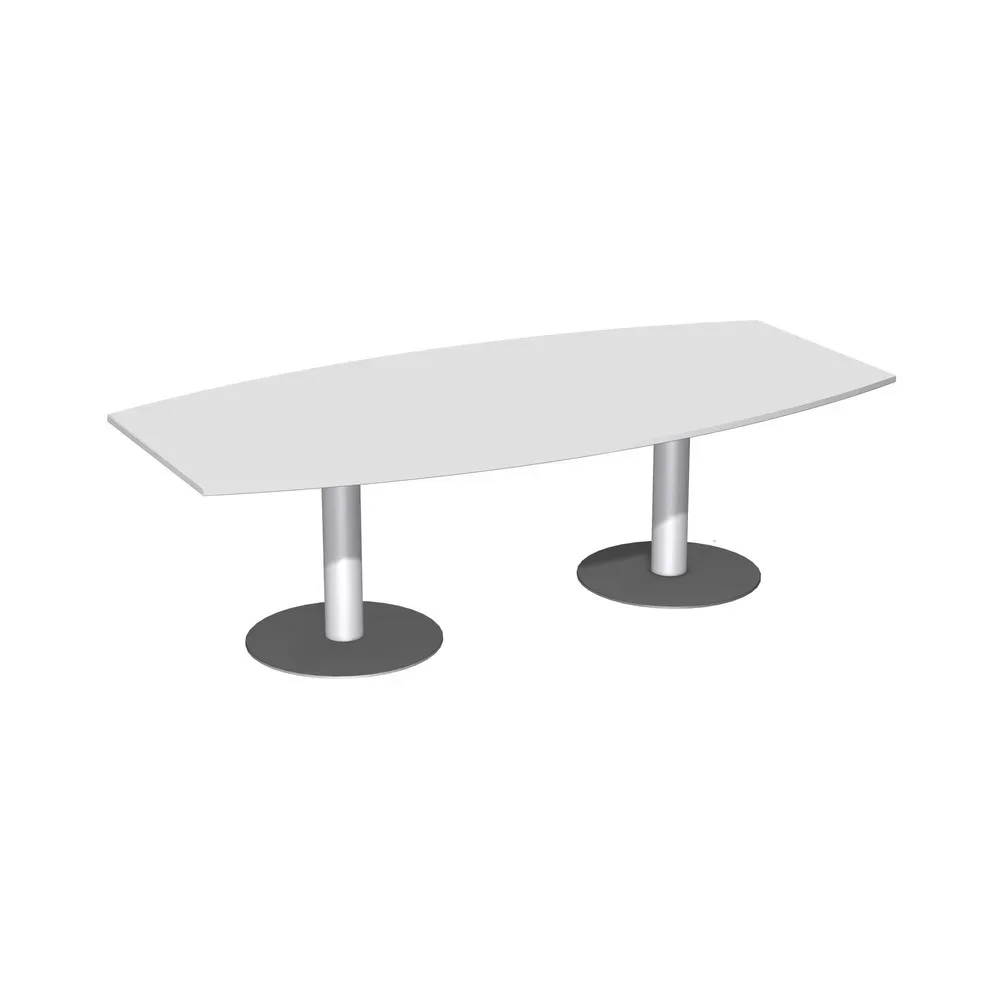 Konferenztisch, bis 8 Personen, Boot, Tellerfuss, B 2400 x T 800/1200 x H 720 mm, lichtgrau/weissaluminium