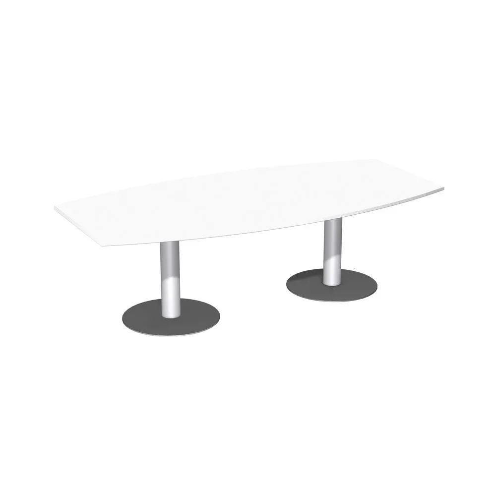 Konferenztisch, bis 8 Personen, Boot, Tellerfuss, B 2400 x T 800/1200 x H 720 mm, weiss/weissaluminium