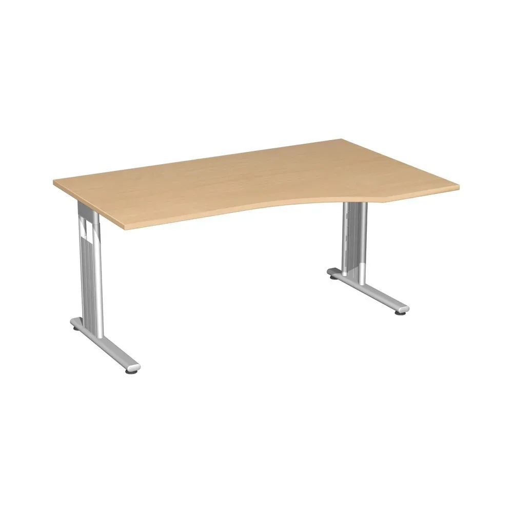 Geramöbel Büro-Schreibtisch Lissabon, C-Fuss-Gestell, PC-Form-Tischplatte rechts, BxT 1.800 x 1.000 mm, Buche