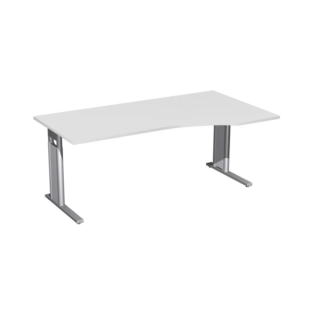 Geramöbel Manuell höhenverstellbarer Schreibtisch Profi, C-Fuss-Gestell, PC-Form-Tischplatte rechts, BxT 1.800 x 800/1.000 mm, lichtgrau