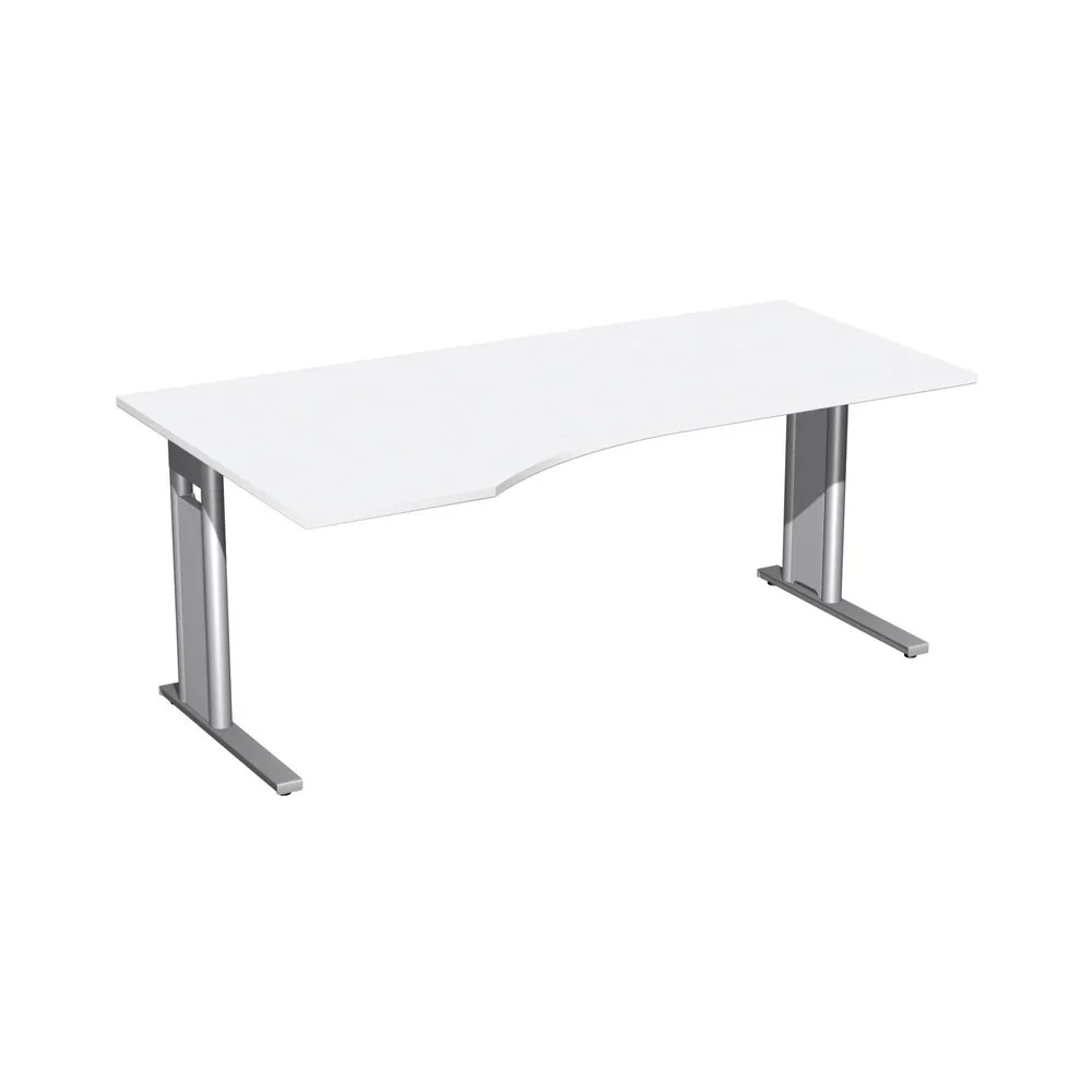 Geramöbel Büro-Schreibtisch Profi, C-Fuss-Gestell, PC-Form-Tischplatte links, BxT 1.800 x 1.000 mm, weiss