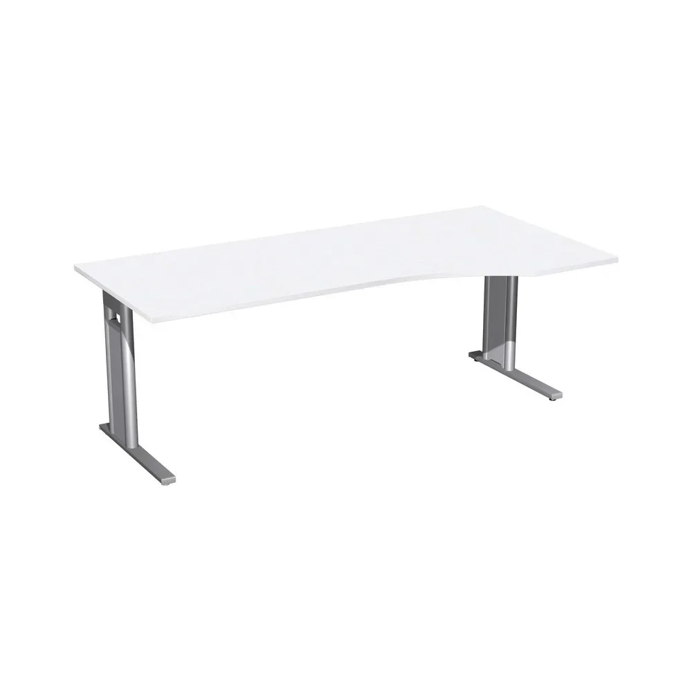Geramöbel Büro-Schreibtisch Profi, C-Fuss-Gestell, PC-Form-Tischplatte rechts, BxT 2.000 x 1.000 mm, weiss