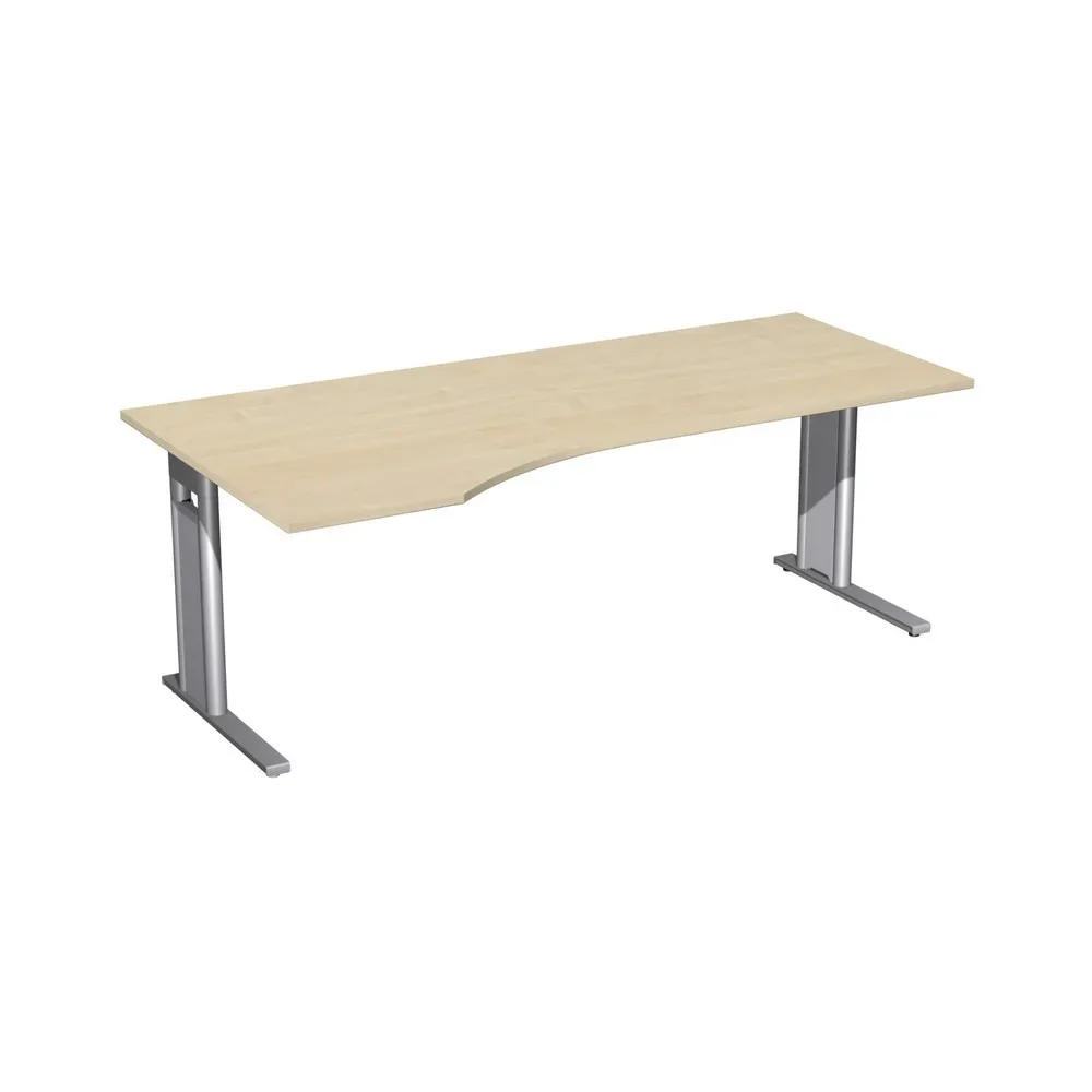 Geramöbel Büro-Schreibtisch Profi, C-Fuss-Gestell, PC-Form-Tischplatte links, BxT 2.000 x 1.000 mm, Ahorn