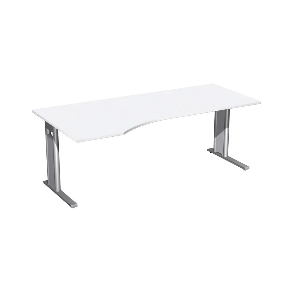Geramöbel Büro-Schreibtisch Profi, C-Fuss-Gestell, PC-Form-Tischplatte links, BxT 2.000 x 1.000 mm, weiss