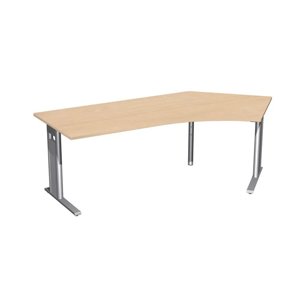 Geramöbel Büro-Schreibtisch Profi, Freiform-Tischplatte 135° rechts, C-Fuss-Gestell, BxT 2.166 x 1.130 mm, Buche