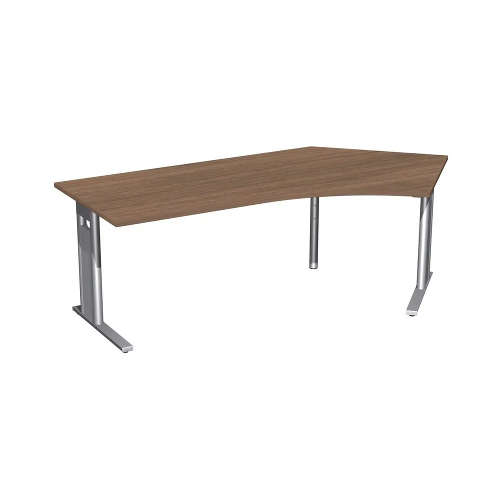 Geramöbel Büro-Schreibtisch Profi, Freiform-Tischplatte 135° rechts, C-Fuss-Gestell, BxT 2.166 x 1.130 mm, Nussbaum