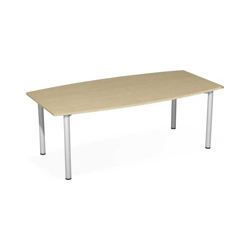 Konferenztisch fassförmig, BxT 2.000 x 800/1.200 mm, Ahorn/weissaluminium