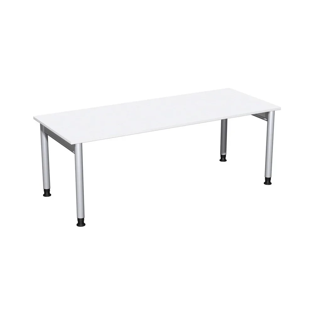 Geramöbel Manuell höhenverstellbarer Schreibtisch Profi, 4-Fuss-Gestell, BxT 2.000 x 800 mm, weiss