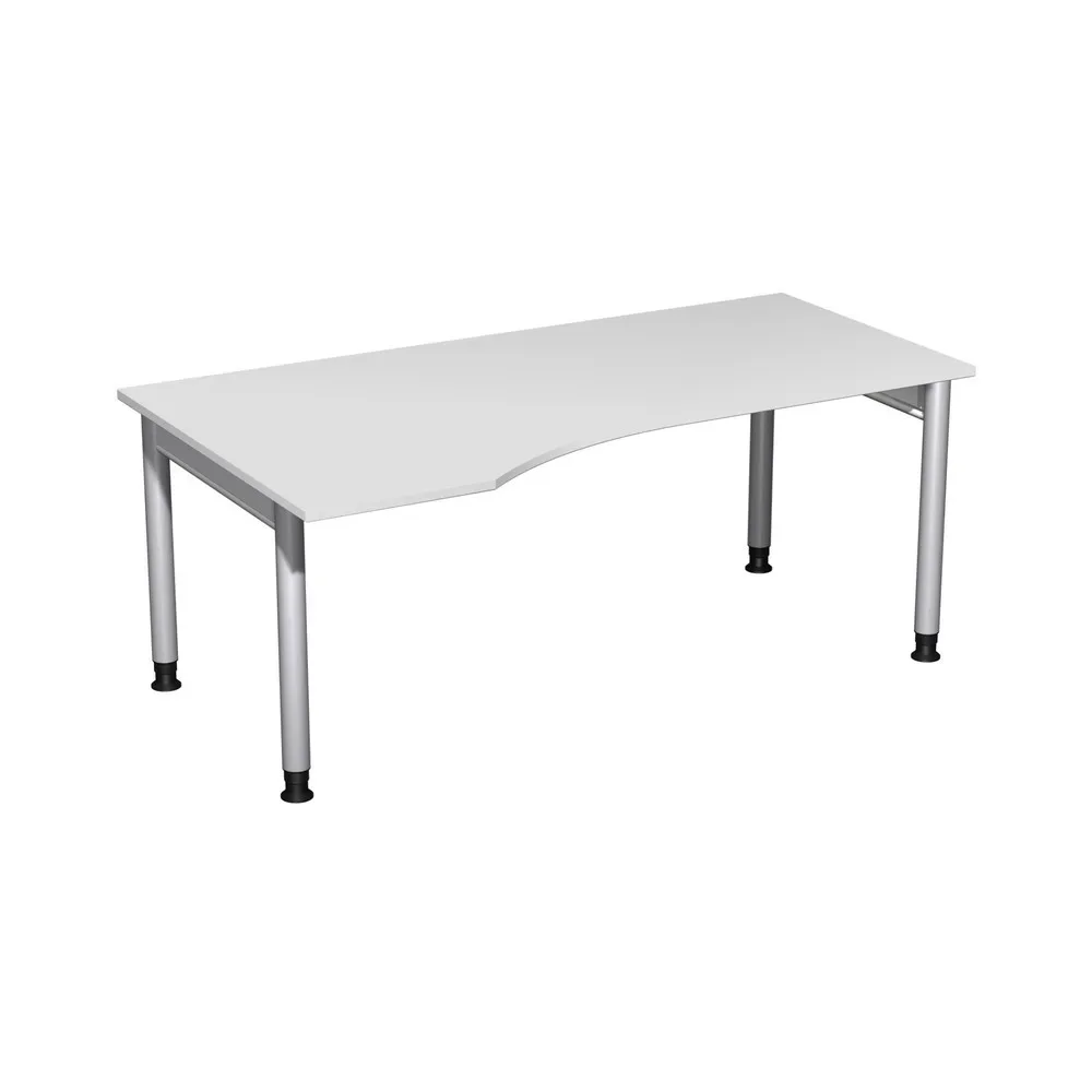 Geramöbel Manuell höhenverstellbarer Schreibtisch Profi, 4-Fuss-Gestell, PC-Form-Tischplatte links, BxT 1800 x 1000 mm, lichtgrau