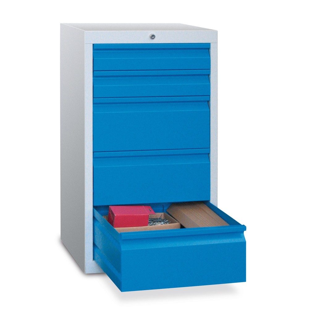 PAVOY Leichter Schubladenschrank, Gleitführung, Schubladen 8x100 mm, Breite 500 mm, himmelblau, lichtgrau