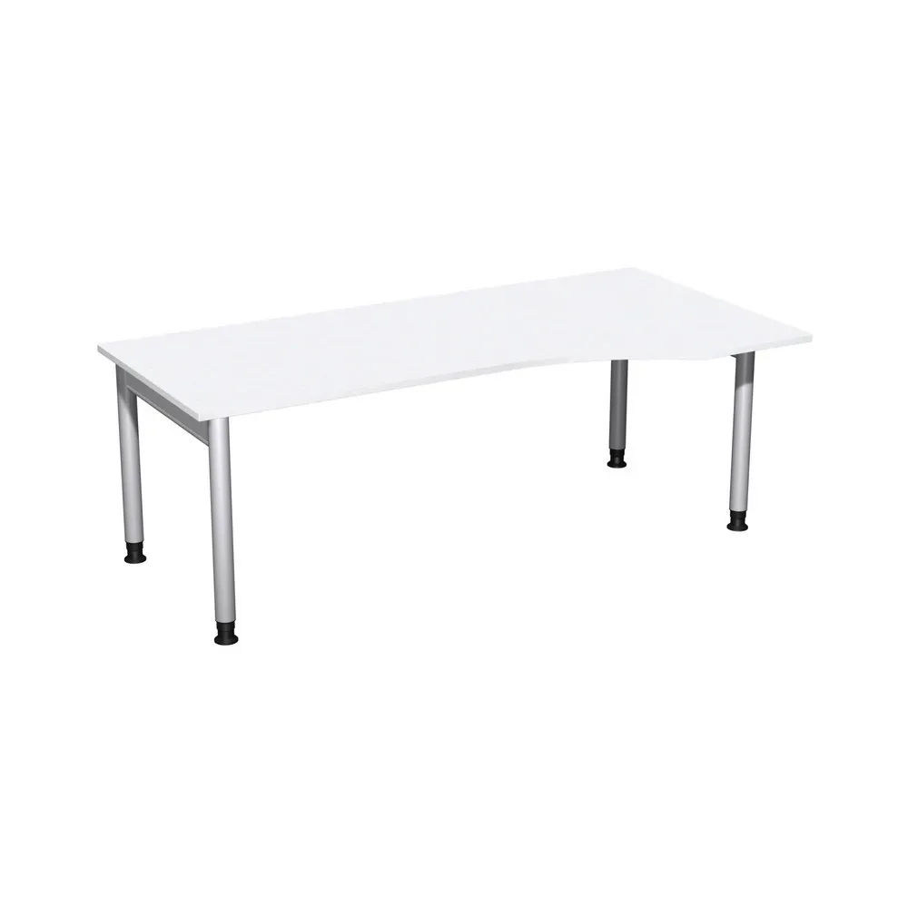 Geramöbel Manuell höhenverstellbarer Schreibtisch Profi, 4-Fuss-Gestell, PC-Form-Tischplatte rechts, BxT 2000 x 1000 mm, weiss