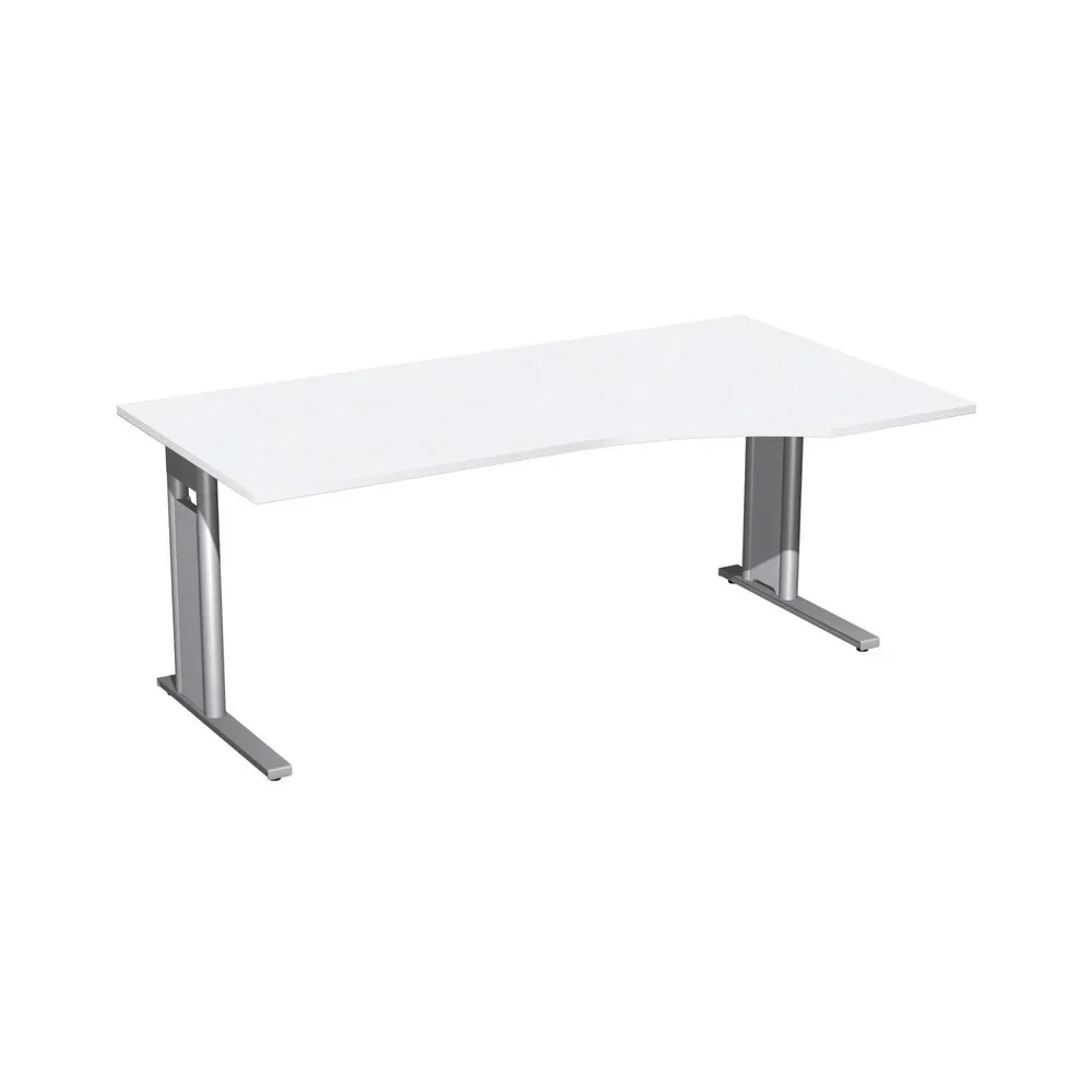 Geramöbel Büro-Schreibtisch Profi, C-Fuss-Gestell, PC-Form-Tischplatte rechts, BxT 1.800 x 1.000 mm, weiss