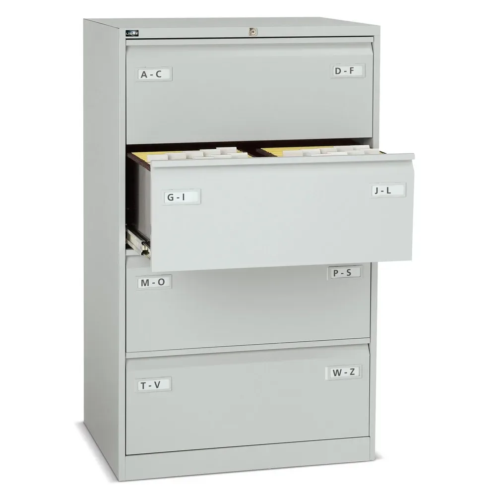 BISLEY Hängeregisterschrank LIGHT mit Griffleiste, 2-bahnig, 4 Schubladen, lichtgrau