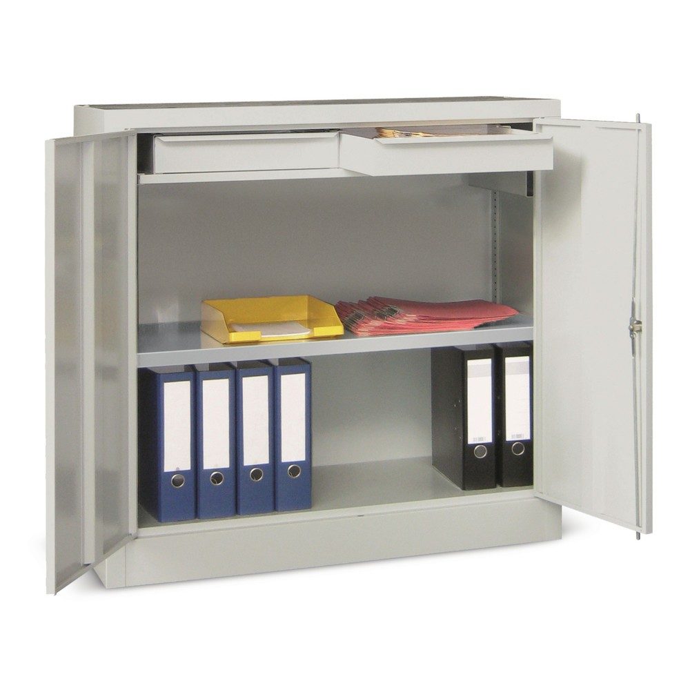 PAVOY Beistellschrank mit 1 Fachboden + 2 Schubladen, HxBxT 1.000 x 1.000 x 500 mm, lichtblau, lichtgrau