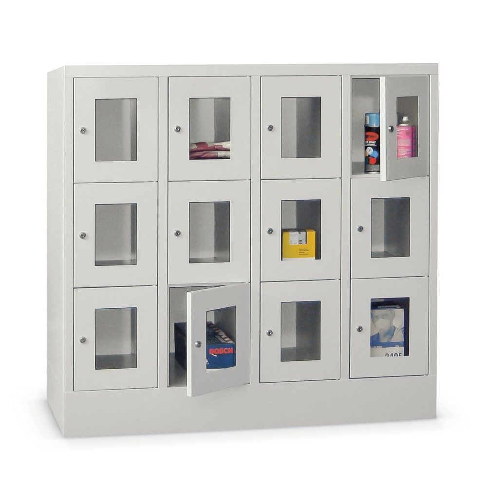 PAVOY Schliessfachschrank mit Sichtfenster, 4 x 3 Fächer, HxBxT 1.187 x 1.600 x 500 mm, anthrazitgrau, lichtgrau