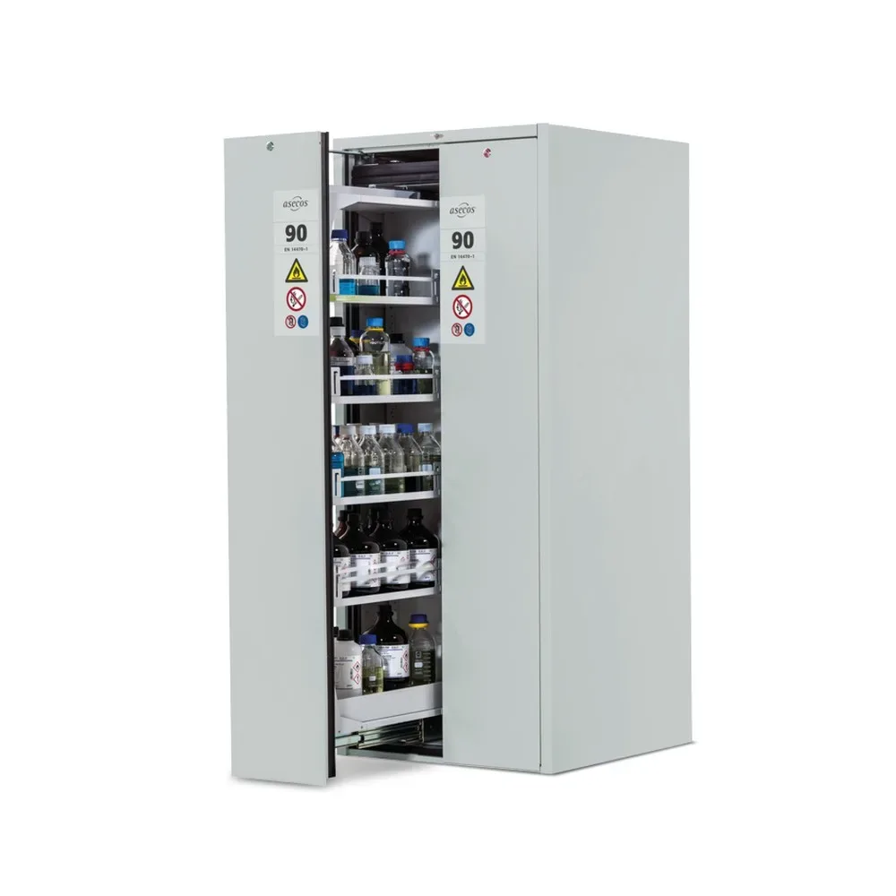 asecos® Brandschutzschrank V-MOVE-90 mit Vertikalauszug, HxBxT 1.966 x 819 x 860 mm, lichtgrau