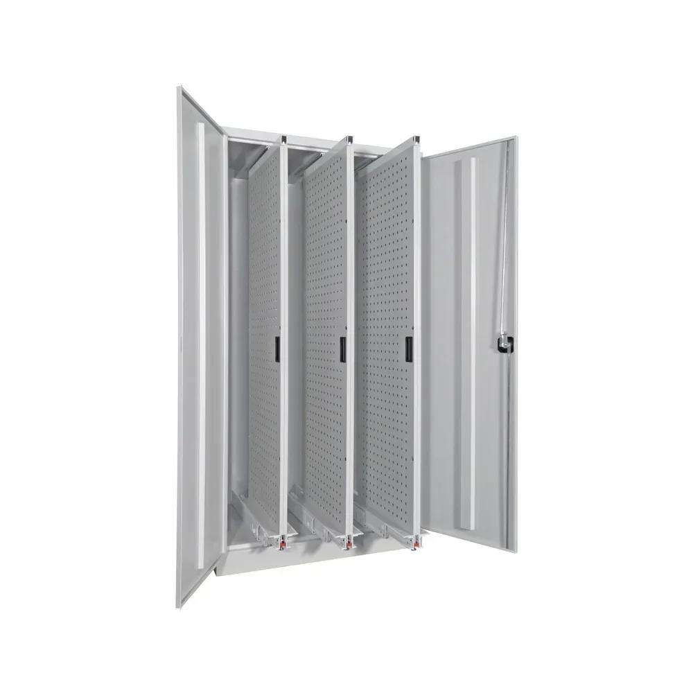 PAVOY Vertikalauszugschrank mit Lochwänden, 3 Auszüge, HxBxT 1.950 x 1.000 x 600 mm, lichtgrau, lichtgrau