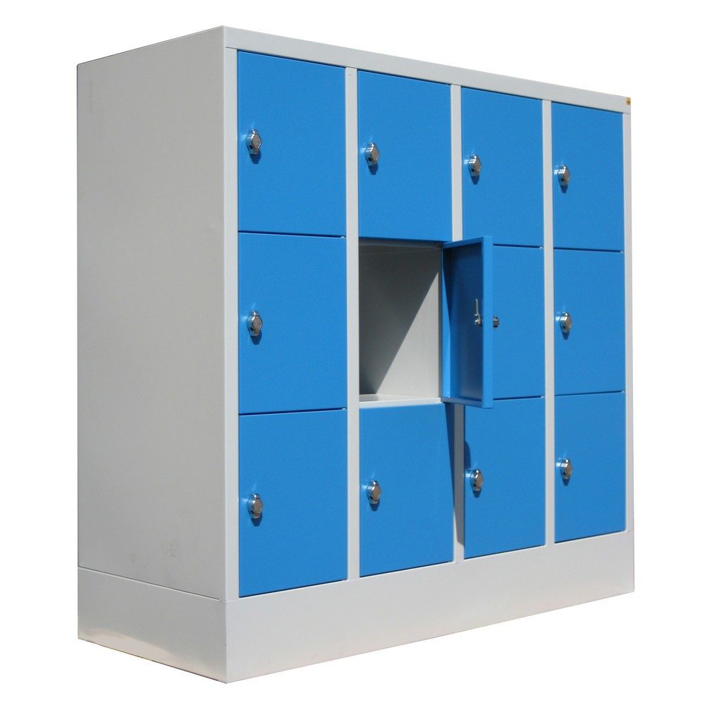 PAVOY Schliessfachschrank mit Drehriegelverschluss, 4 x 3 Fächer, lichtgrau, anthrazitgrau