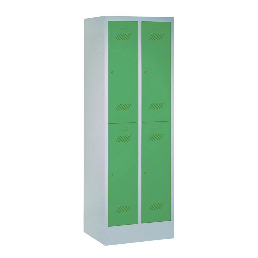 PAVOY Kleiderspind mit Füssen + Drehriegelverschluss, 2-stöckig, 4 Fächer, HxBxT 1.850 x 800 x 500 mm, lichtgrau, feuerrot