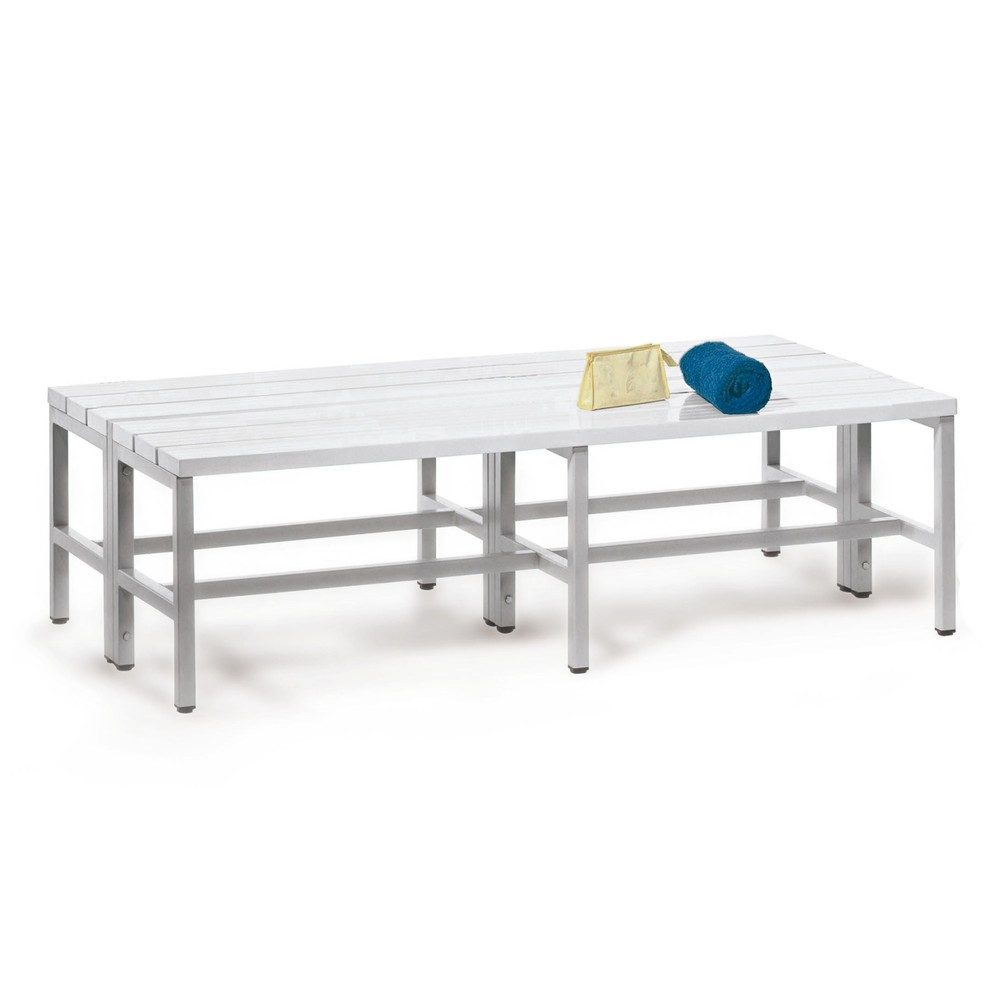 PAVOY Umkleidesitzbank, 2-seitig, Länge 2.000 mm, ohne Schuhrost, lichtgrau