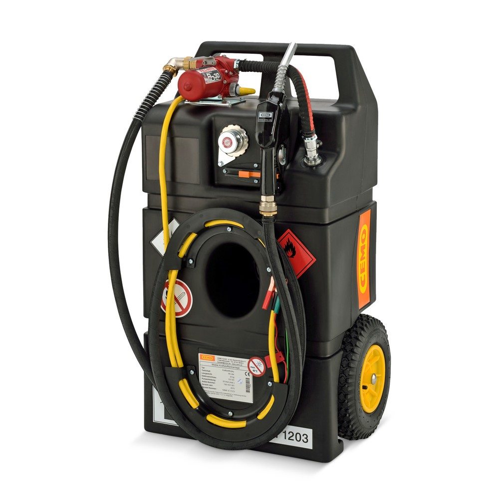 Mobile Tankanlage Benzin-Trolley, 95 l, Elektropumpe 12V, Schlauch 3,2 m