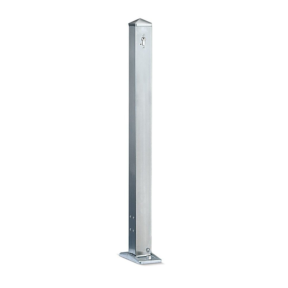 URBANUS Edelstahl-Sperrpfosten, umlegbar, Vierkant 70x70 mm zum Aufdübeln + Spitzkopf, Feuerwehr-Dreikant