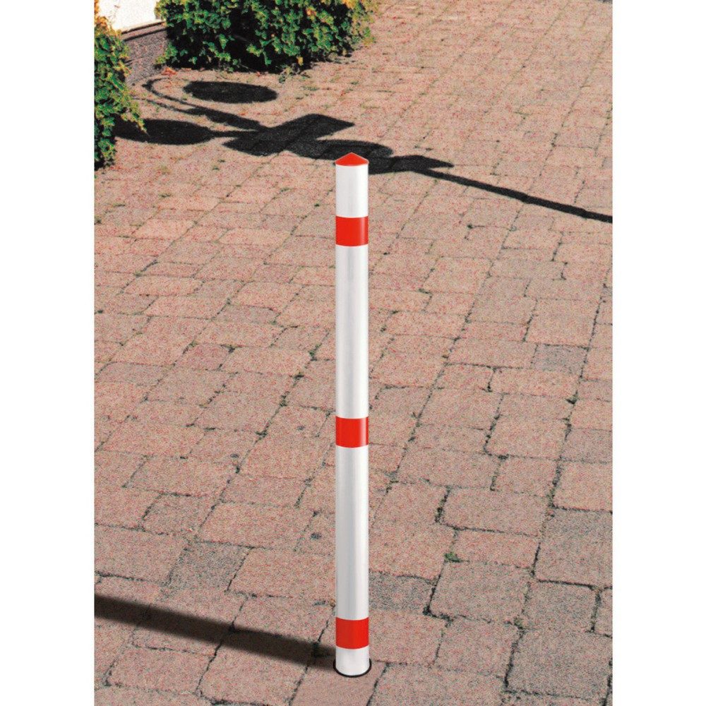 URBANUS Sperrpfosten aus Aluminium, herausnehmbar, Rundrohr Ø 60 mm mit Feuerwehr-Dreikant, rot/weiss
