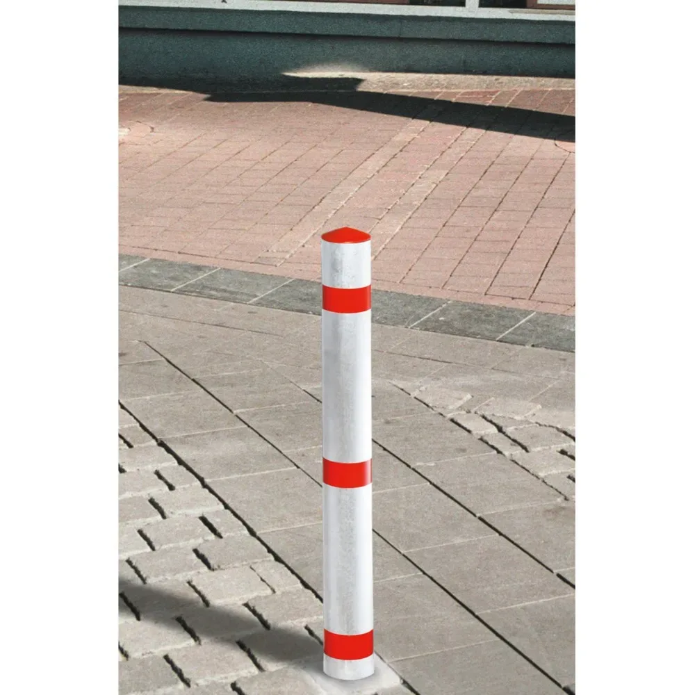 URBANUS Sperrpfosten aus Aluminium, umlegbar, Rundrohr Ø 76 mm zum Aufdübeln + Zylinderschlross, rot