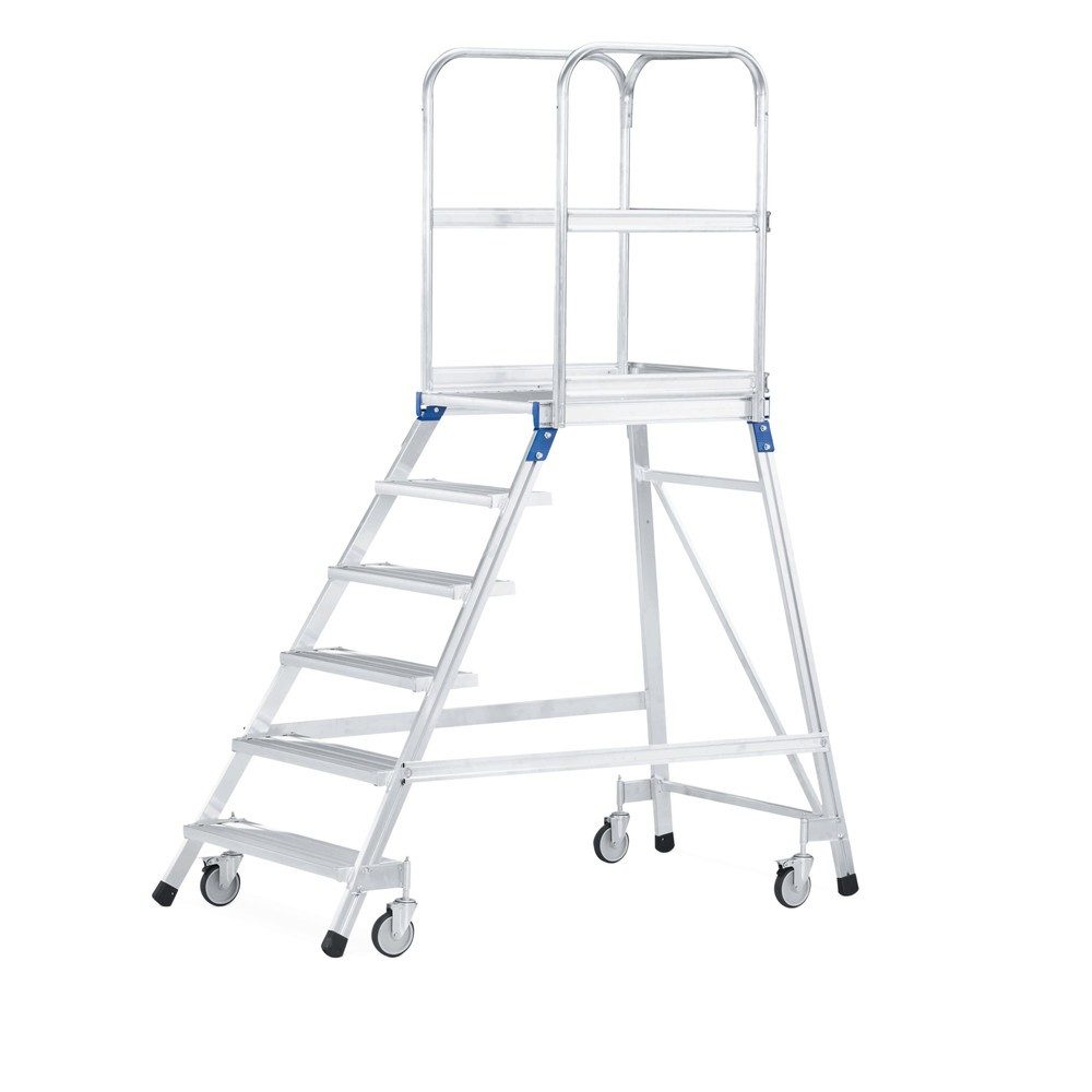 ZARGES Podesttreppe, fahrbar, 1-seitig begehbar, Standhöhe 1,44 m, Gitterrost