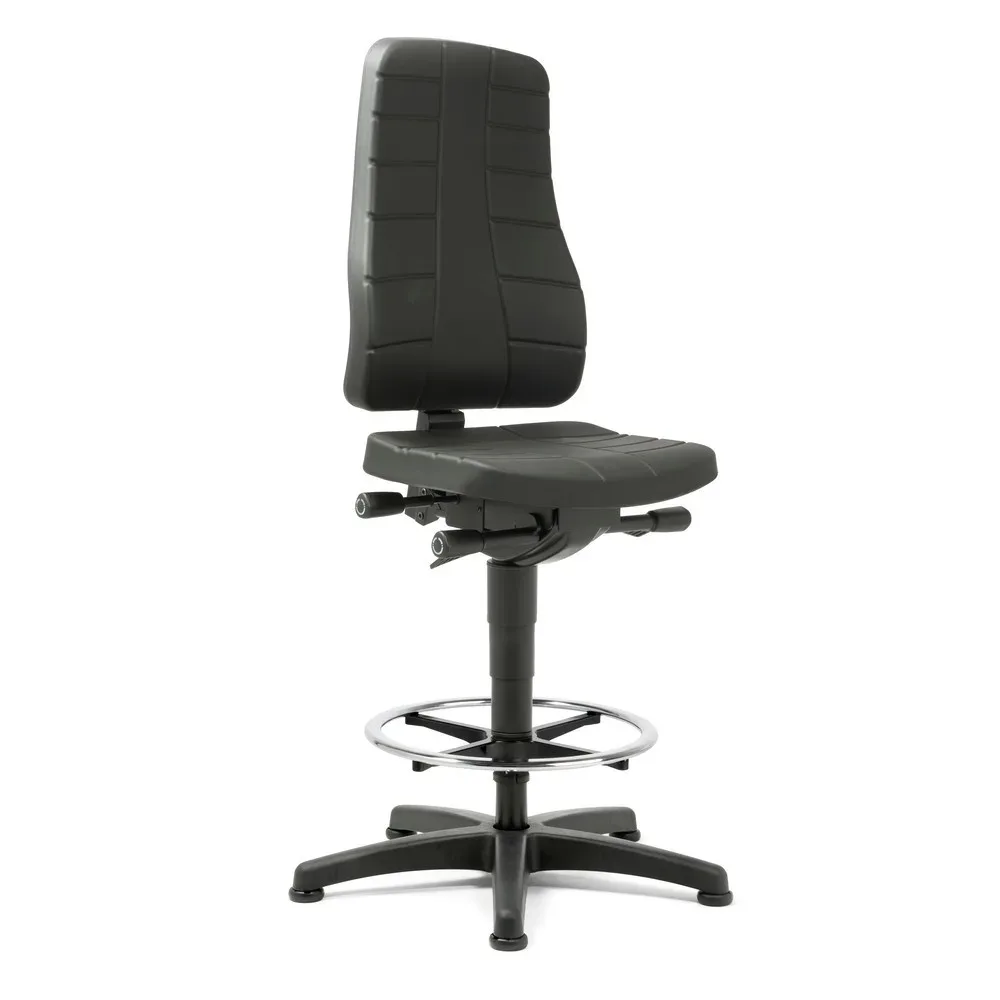 bimos Arbeitsdrehstuhl All-In-One Highline, PU-Schaum, mit Bodengleitern + Fussring, schwarz