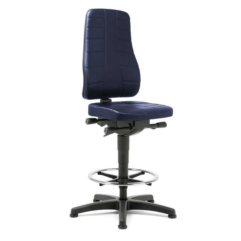 bimos Arbeitsdrehstuhl All-In-One Highline, Kunstleder, mit Bodengleitern + Fussring, blau