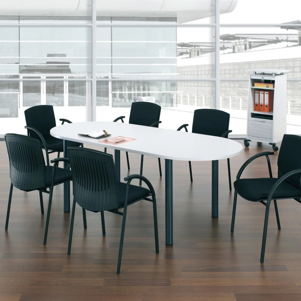 Geramöbel Konferenztisch Ovalform, BxT 2.000 x 1.000 mm, weiss/weissaluminium