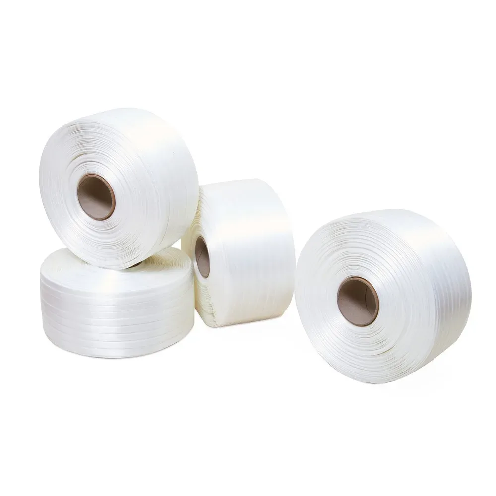 Umreifungsband aus Polyester, verleimt, 19 mm x 600 lfm., Kern-Ø 76 mm, weiss