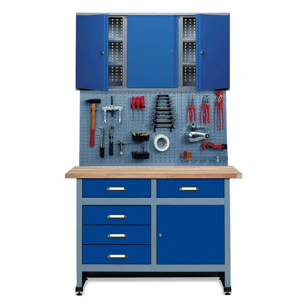 Werkstatt-Set Meran 3-teilig, Hängeschrank + Werkbank + Lochwand, Breite 1.200 mm, rot