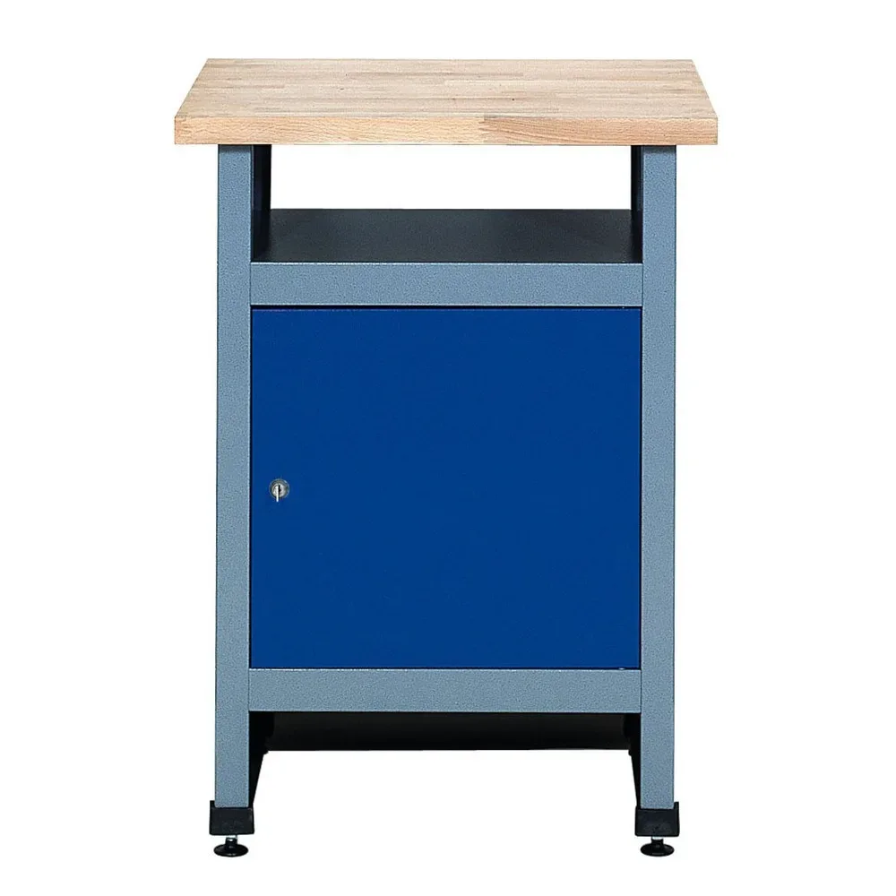 Beistelltisch für Werkbank mit Tür + Ablage, BxT 600 x 600 mm, blau