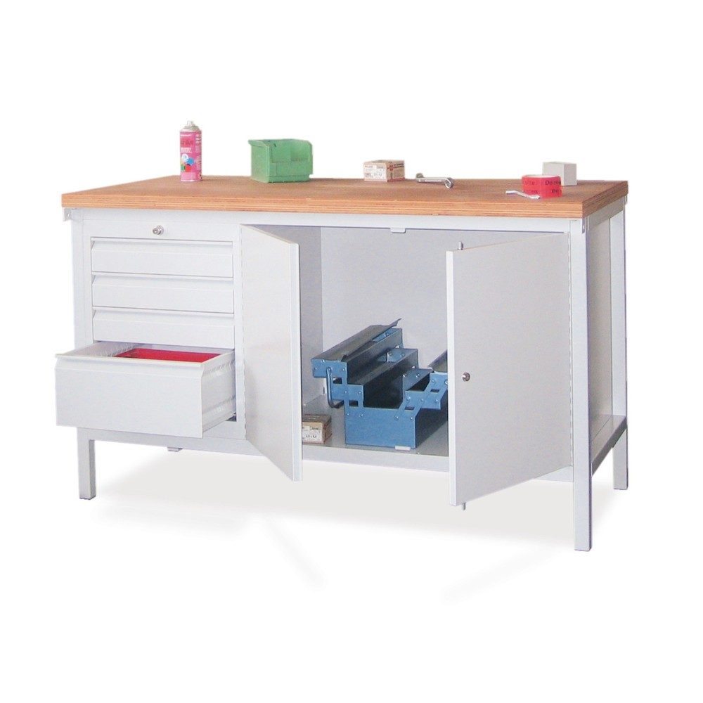 PAVOY Werktisch mit Schubladenblock + Schrank, HxBxT 900 x 1.500 x 700 mm, enzianblau, enzianblau