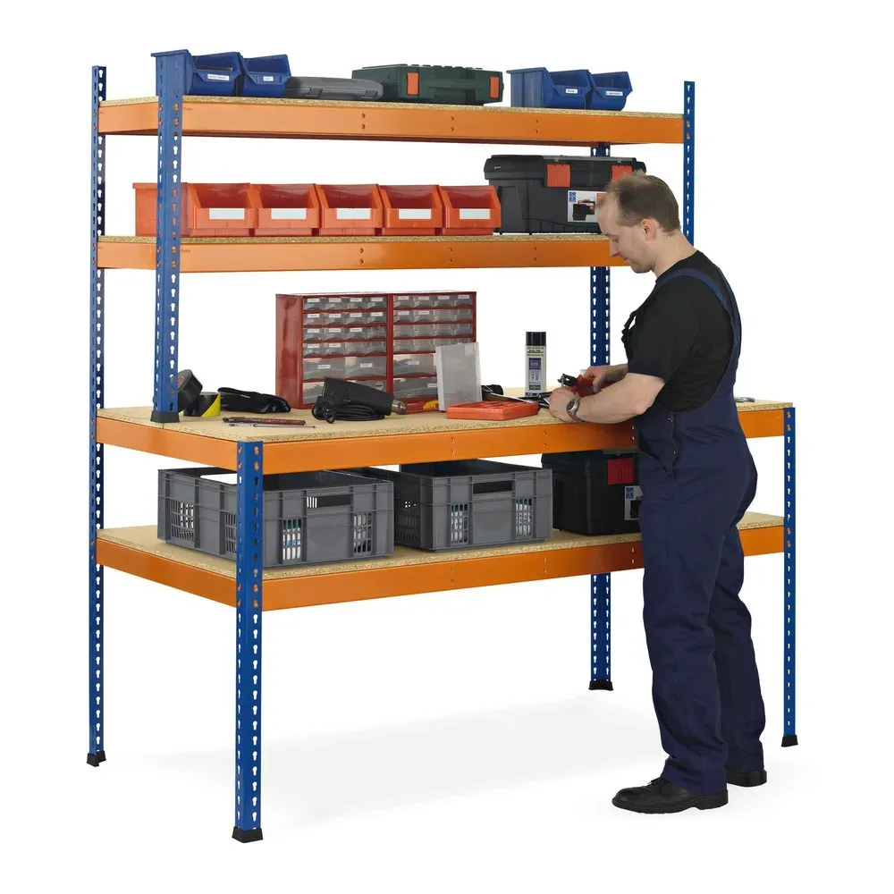 SCHULTE Werktisch mit Aufbau, Fachlast 320 kg, HxBxT 1.981/990 x 2.450 x 763/316 mm